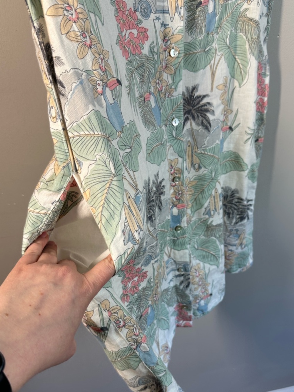 C&C California 100% Linen Beach Toucan Surf Shirt Dress Size S - Picture 7 of 13